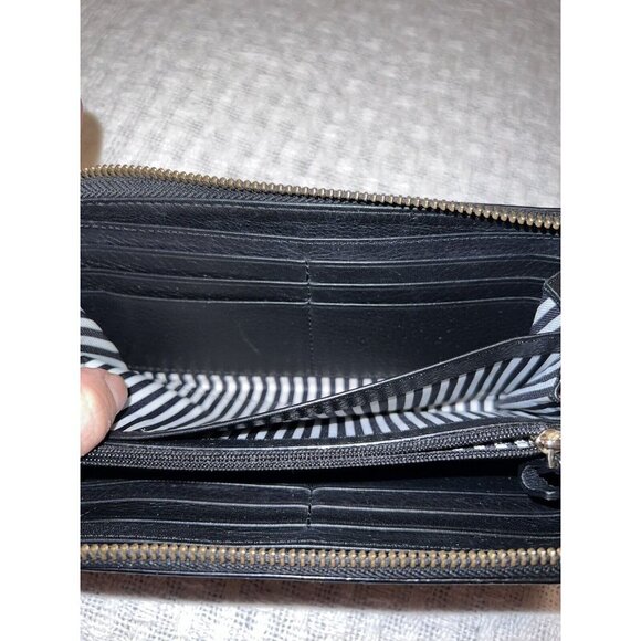 KATE SPADE Leroy Street Neda Full Zip Black Leather Wallet Bow Zipper Pull - Picture 3 of 13